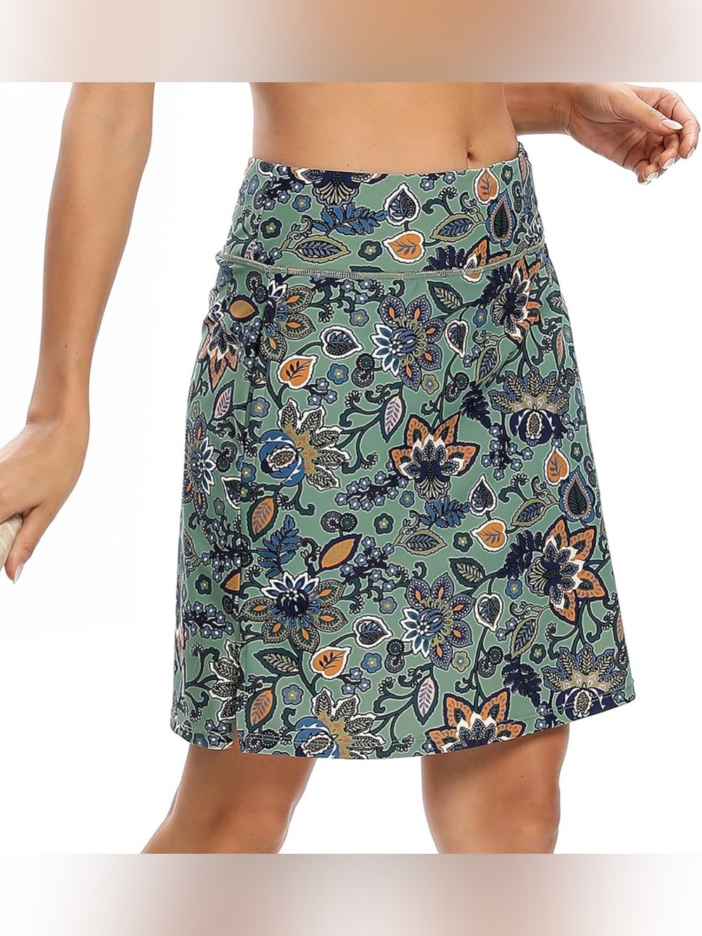 Women's 2X green floral Knee Length Leaf Print Skort